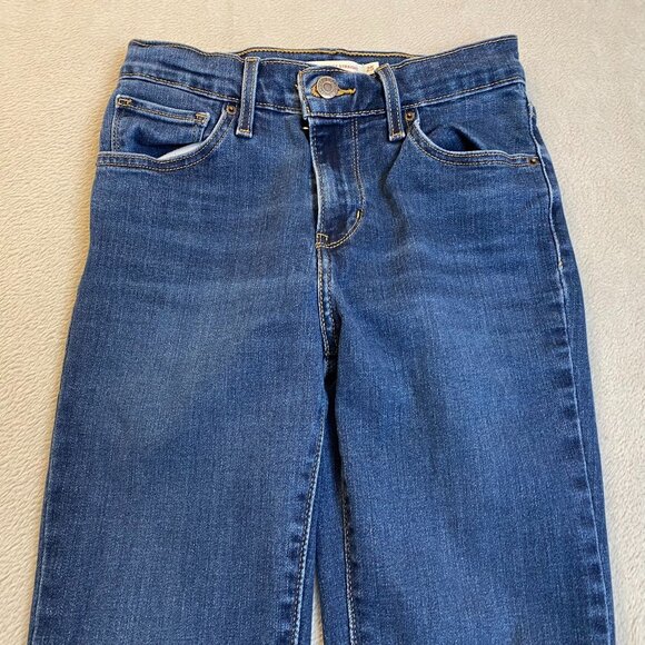 Levis Womens Jeans Size 25 25x28 724 High Rise Straight Raw Hem Stretch Denim Bl - Picture 8 of 15